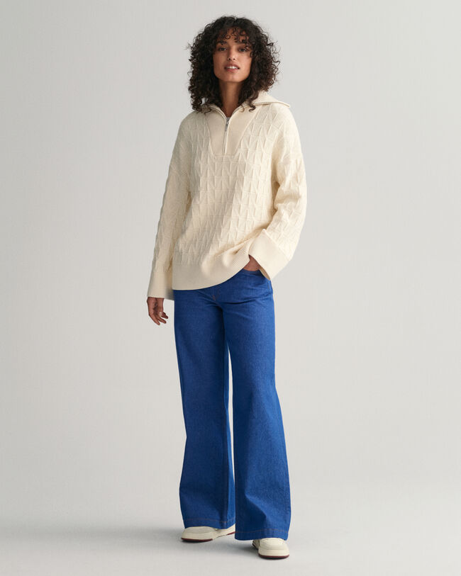 Fiskbensmönstrad half-zip tröja