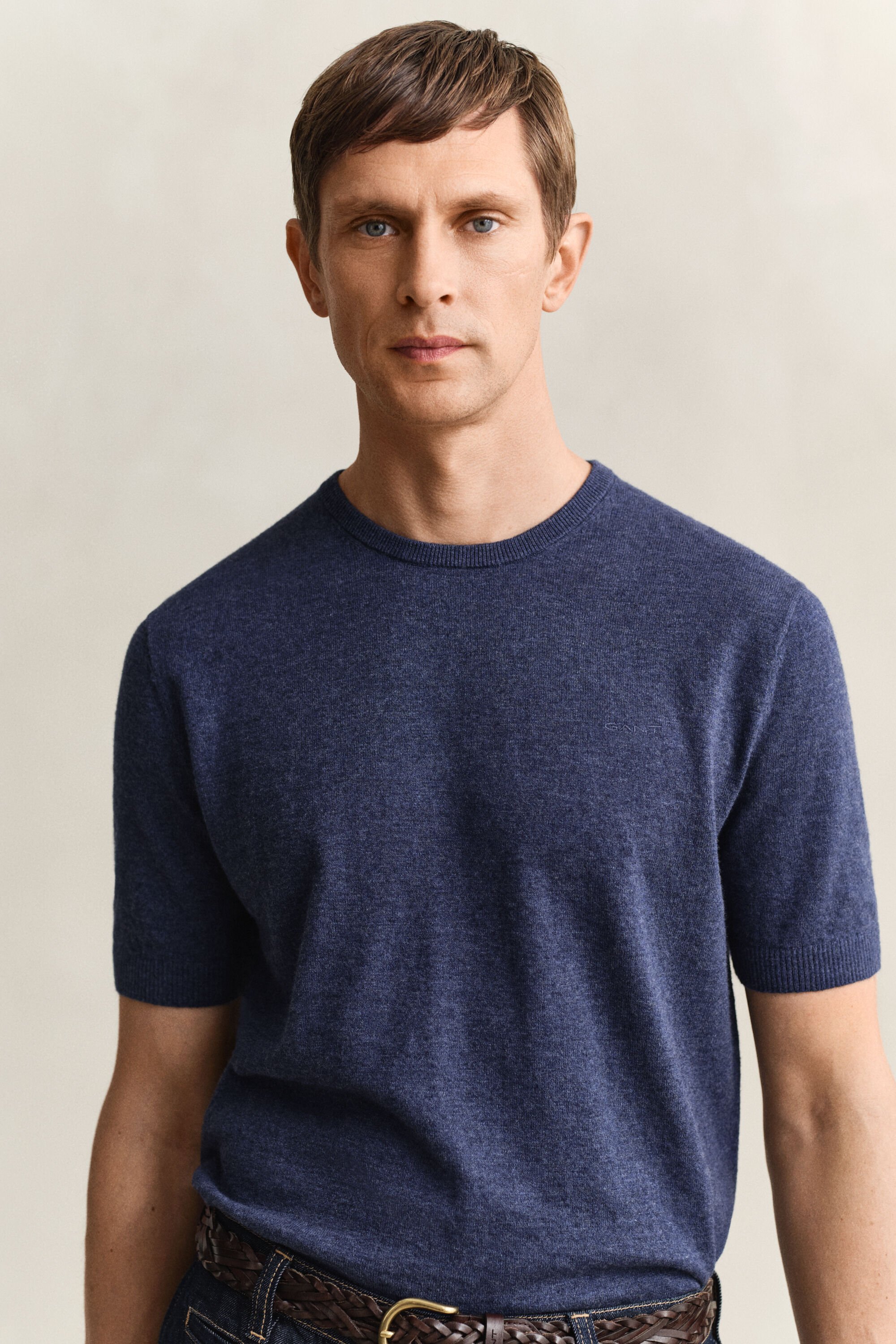 Kortärmad tröja i grovspunnen bomullsblandning