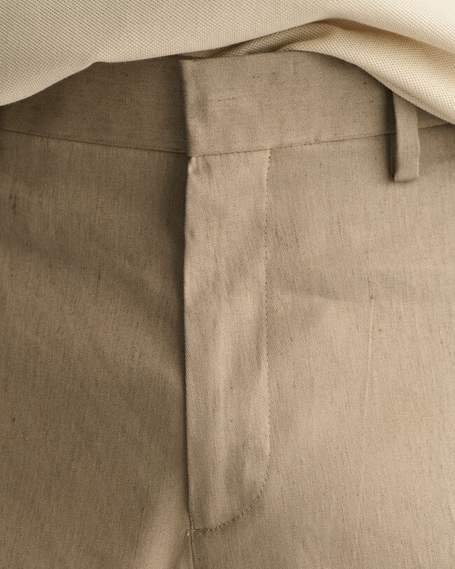 Slim fit kostymbyxor i bomull och linne