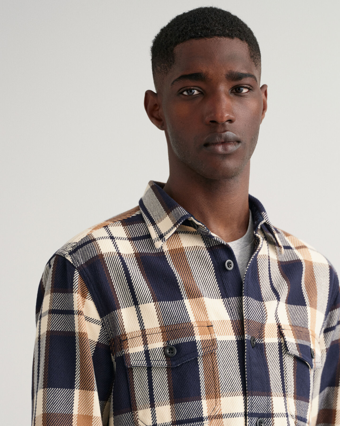 Rutig skjortjacka i tjock twill