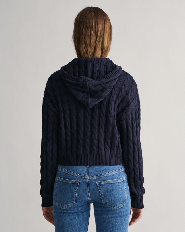 Teen Girls Shield cropped kabelstickad hoodie med dragkedja