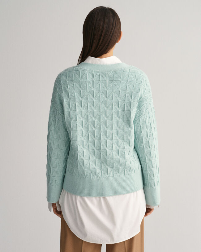 Fiskbensm&ouml;nstrad V-ringad kofta