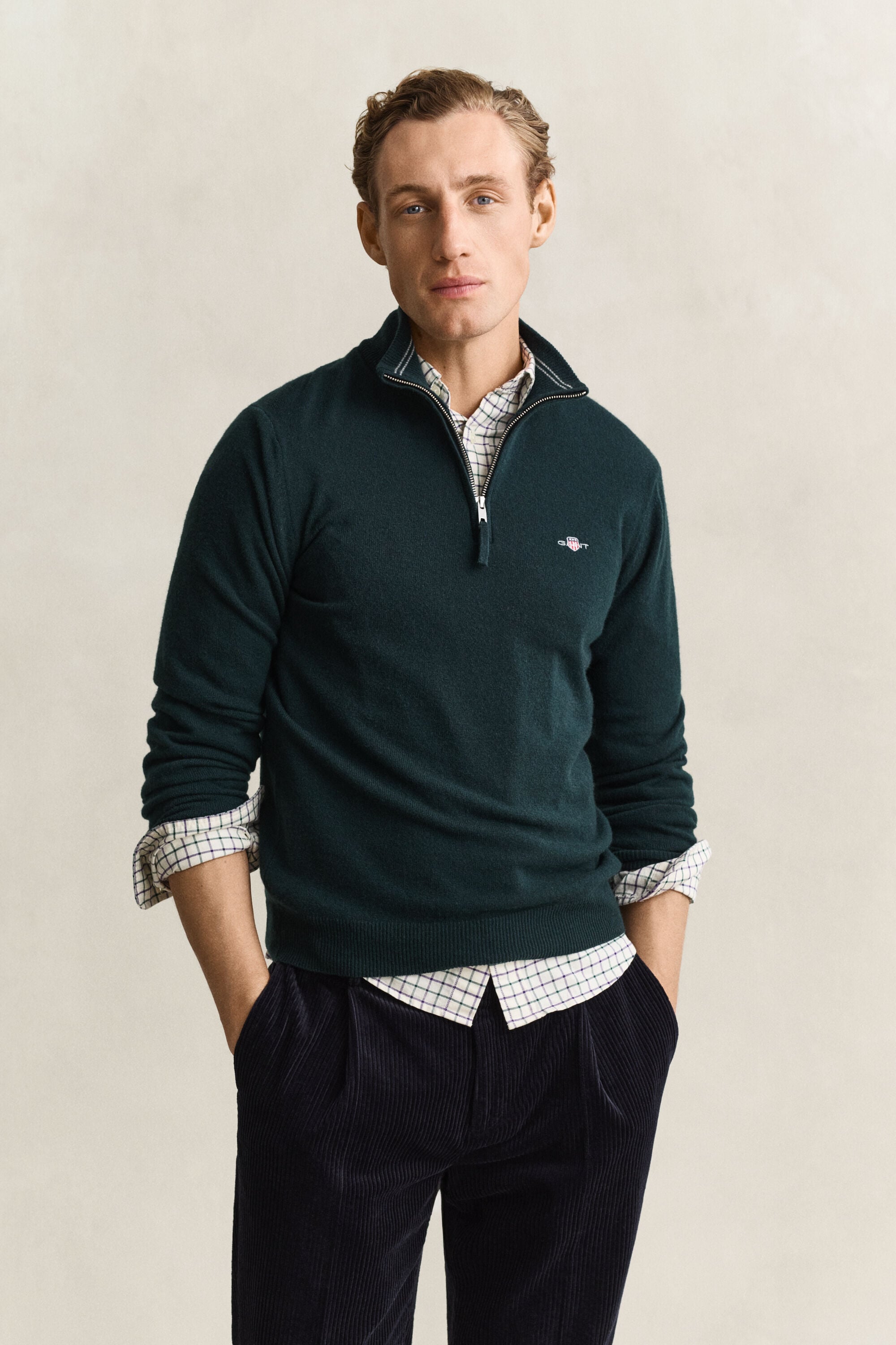 Tröja i lammull med half-zip