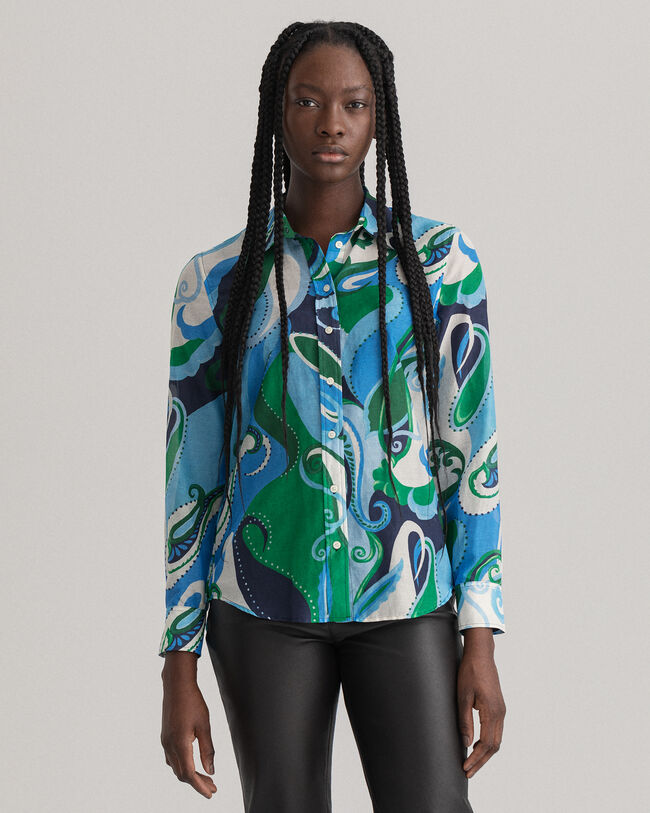 Regular fit paisleyskjorta i bomullssiden