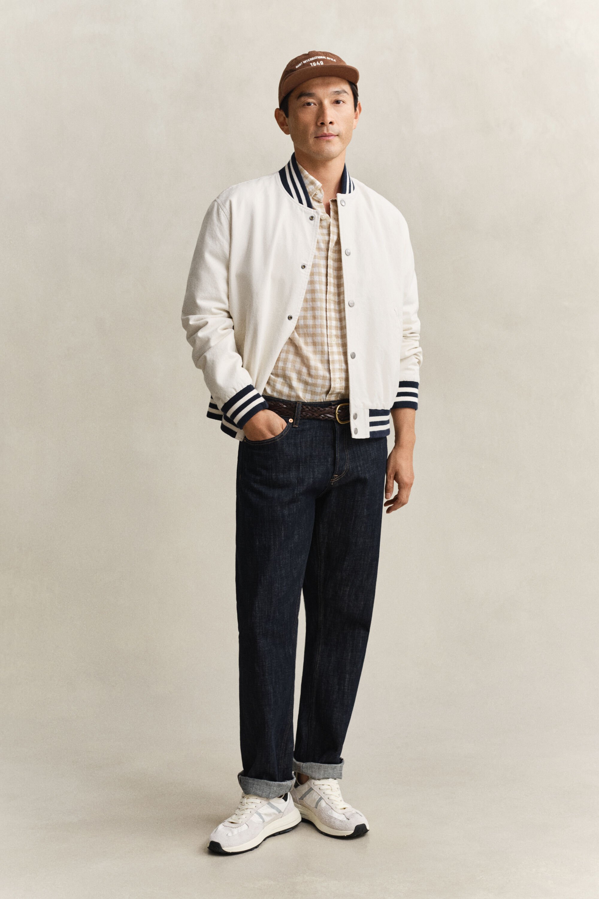 Skjorta i ginghamvävd linneblandning