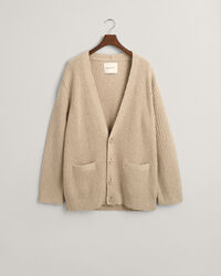 Cardigan i ribbstickad bouclé