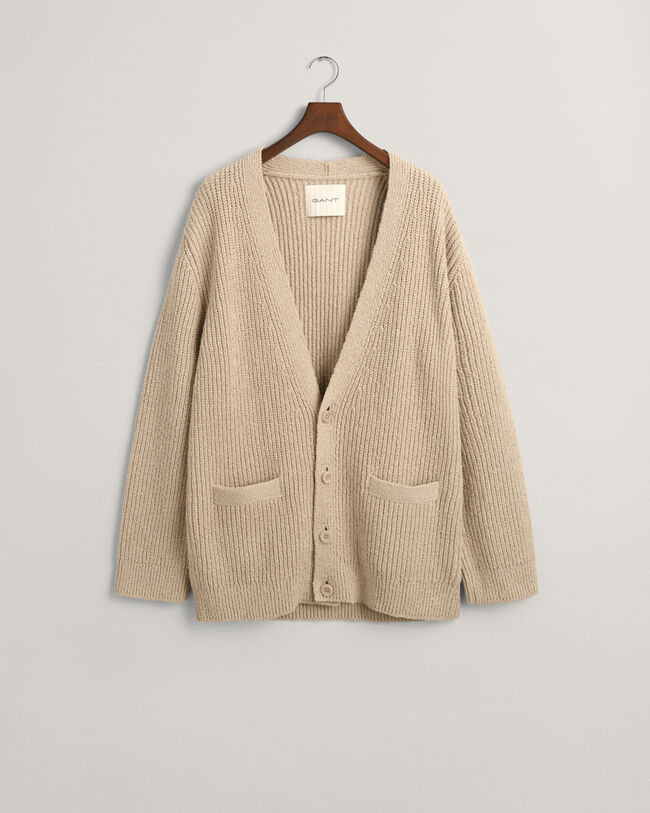 Cardigan i ribbstickad bouclé