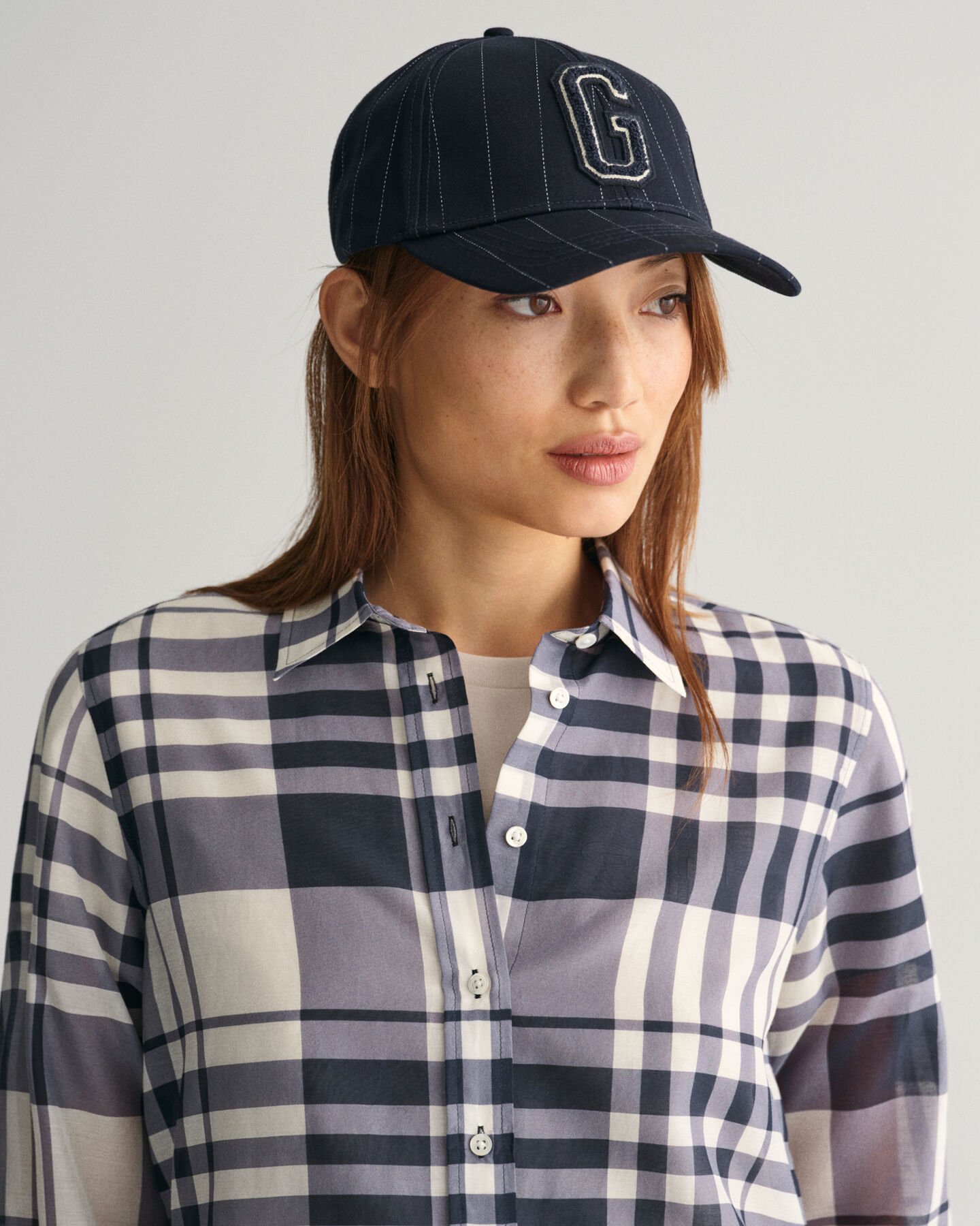 Regular fit rutig skjorta i bomull och silke