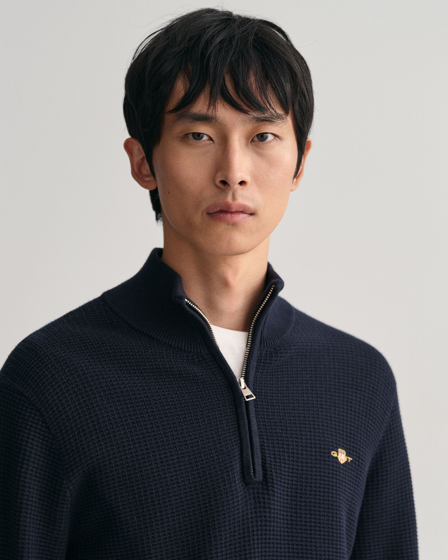 Half-zip bomullströja med struktur