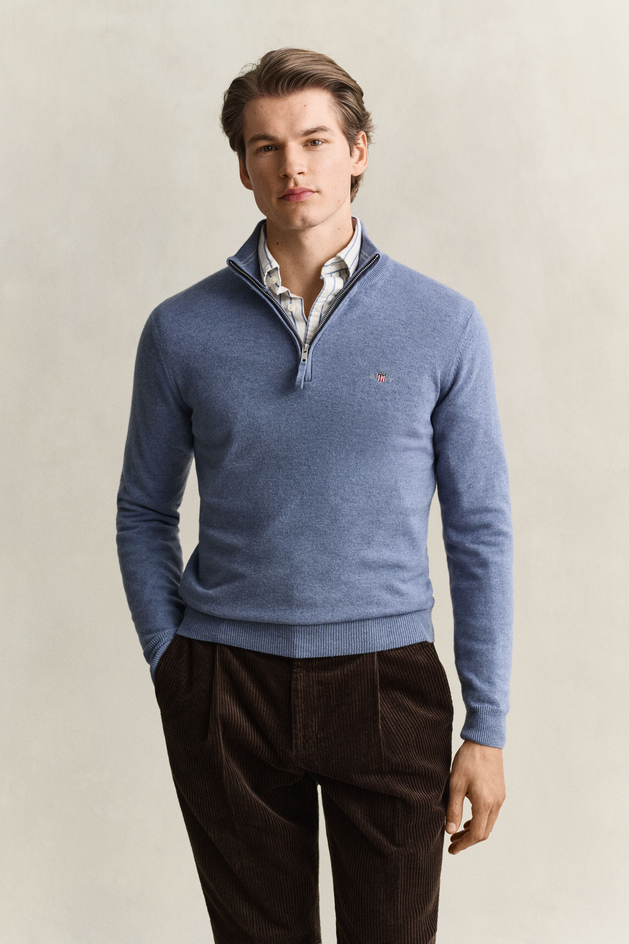 Tröja i lammull med half-zip