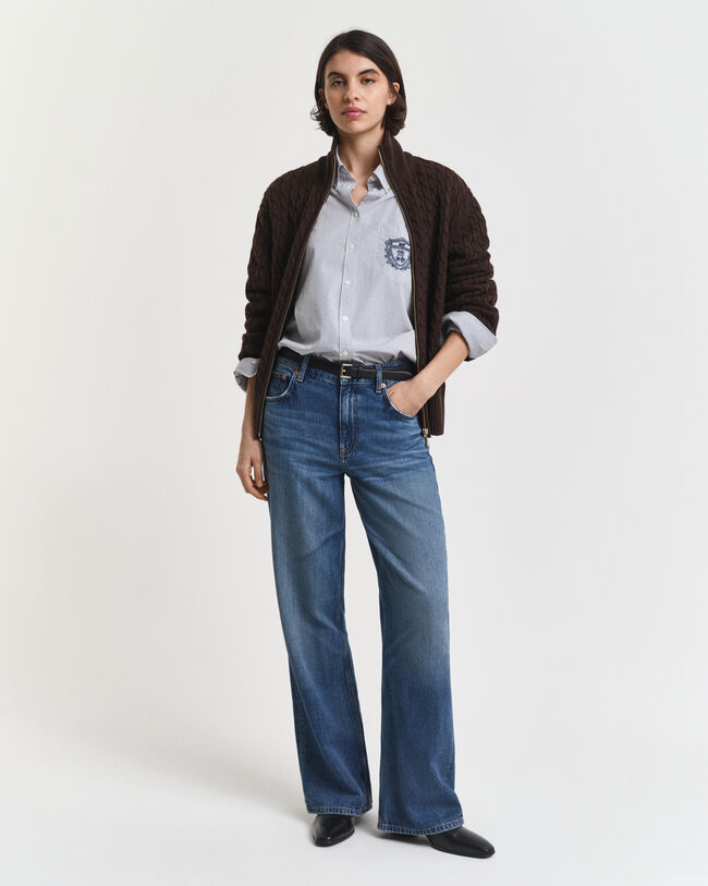 Kabelstickad kofta med dragkedja