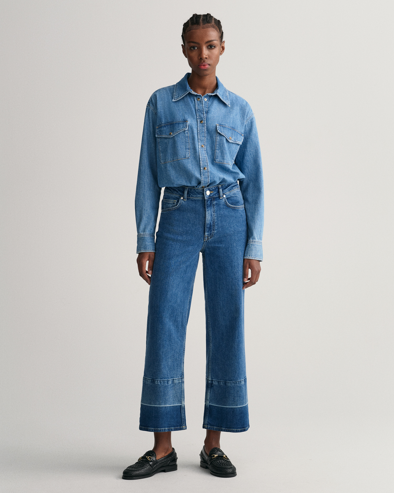 Cropped jeans med vida ben GANT