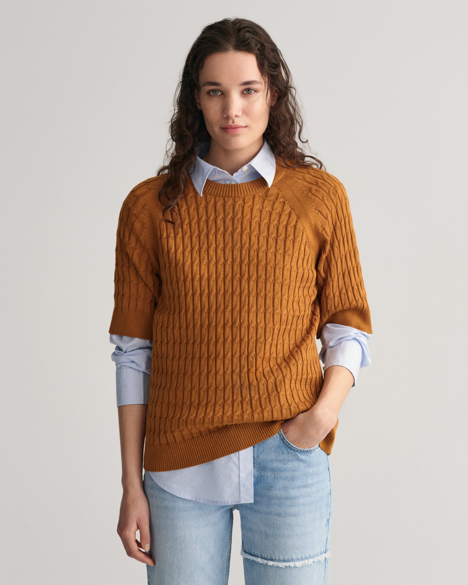 GANT Women Cable Knit Mid Sleeve Sweater ,
